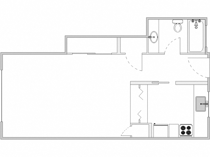 Floor plan for studio, 1 bath, 520 sqft